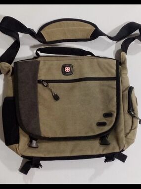SwissGear Khaki and Black Canvas Messenger Bag